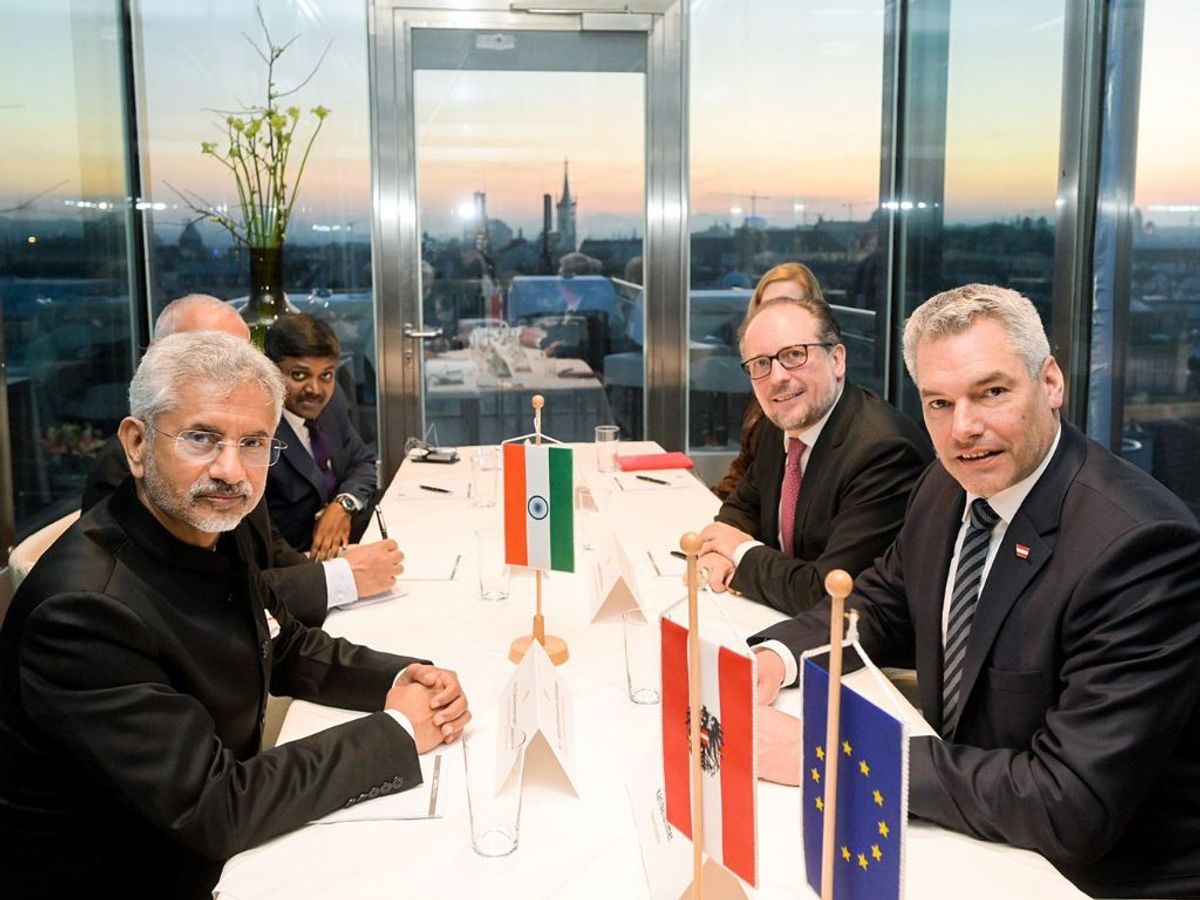 Indian external affairs minister Subrahmanyam Jaishankar with Austrian chancellor Karl Nehammer