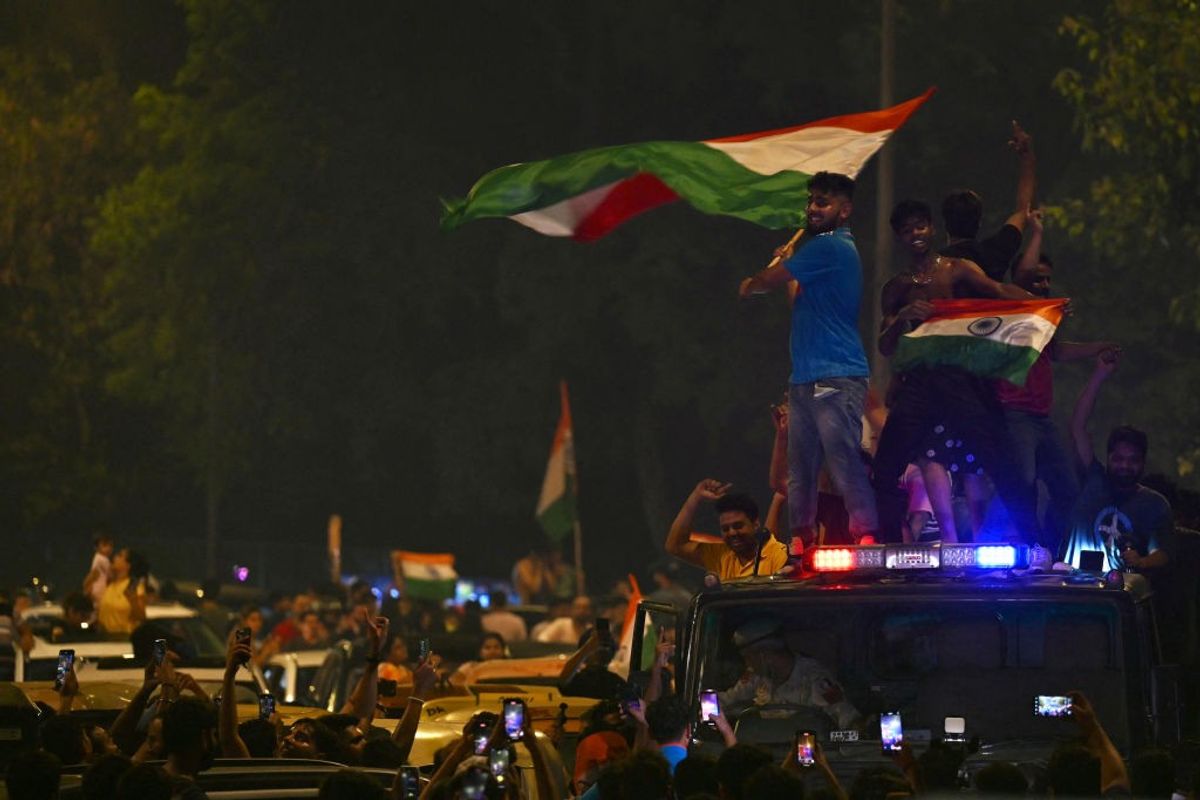 Indian fans celebrate in New Delhi after their team won the T20 World Cup 2024 in Barbados, West Indies