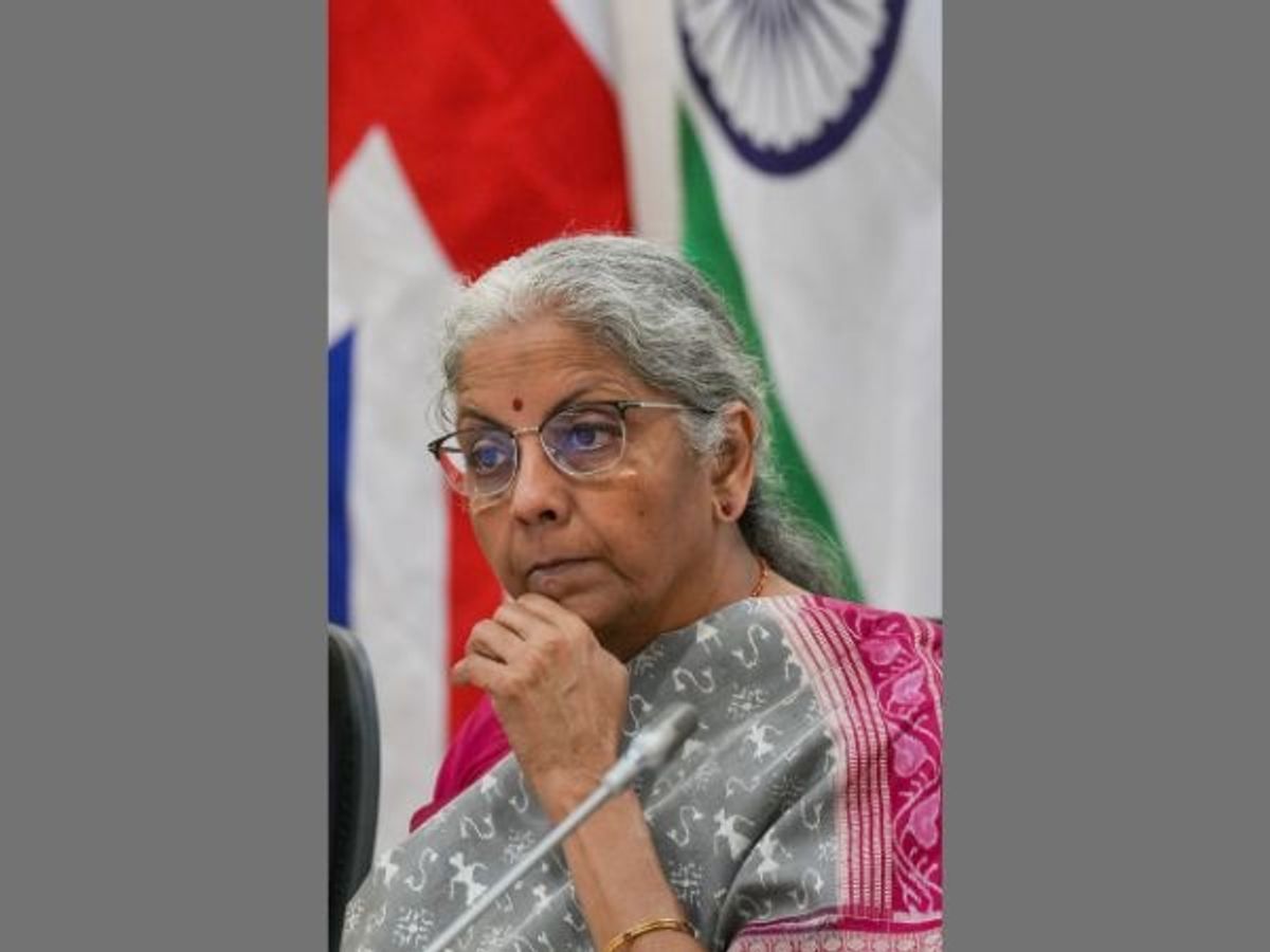 Indian finance minister Nirmala Sitharaman at the India-UK Financial Partnership meeting at Vigyan Bhawan, in New Delhi