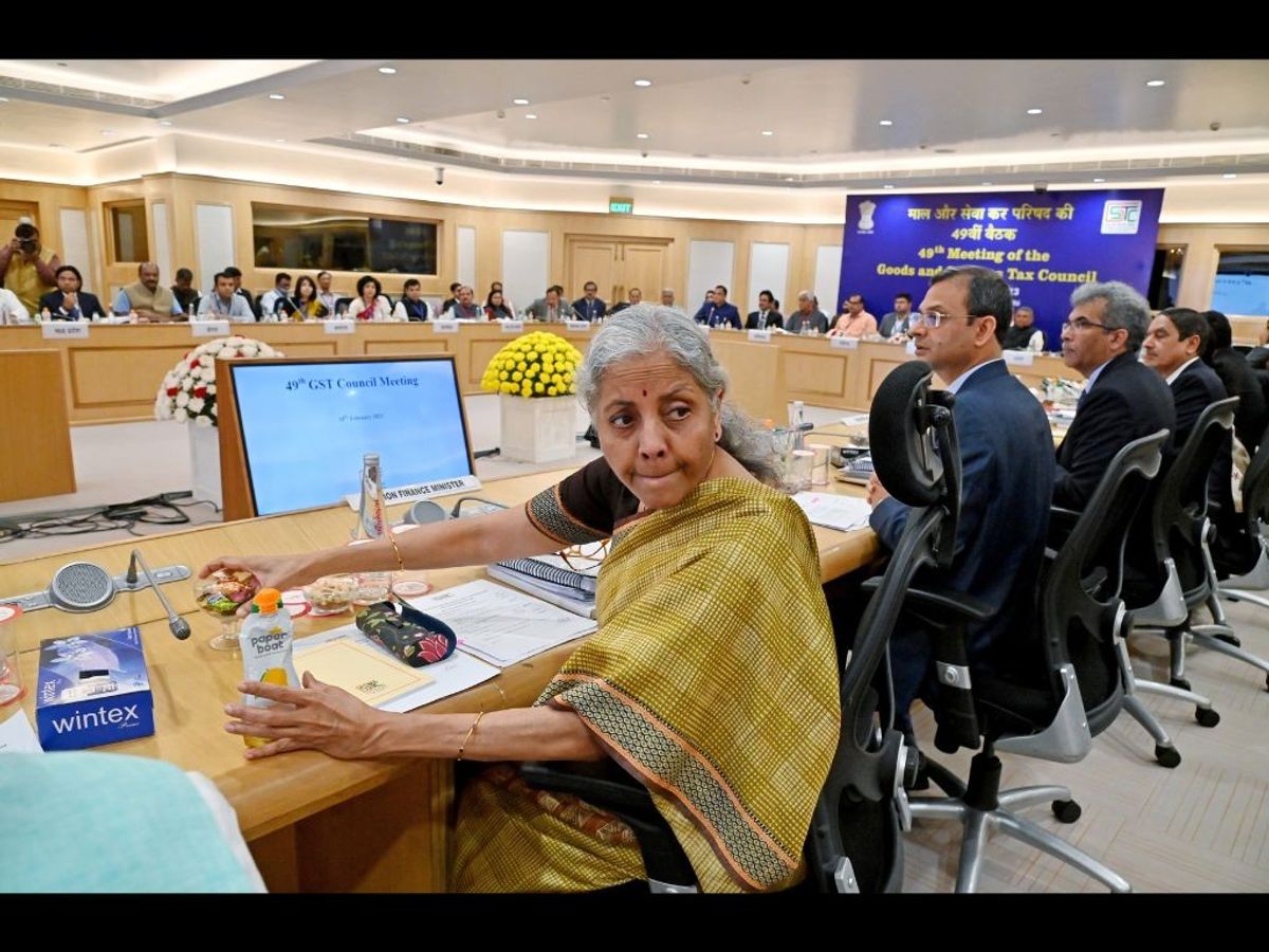 Indian finance minister Nirmala Sitharaman chairs the 49th meeting of the Goods and Services Tax (GST) Council
