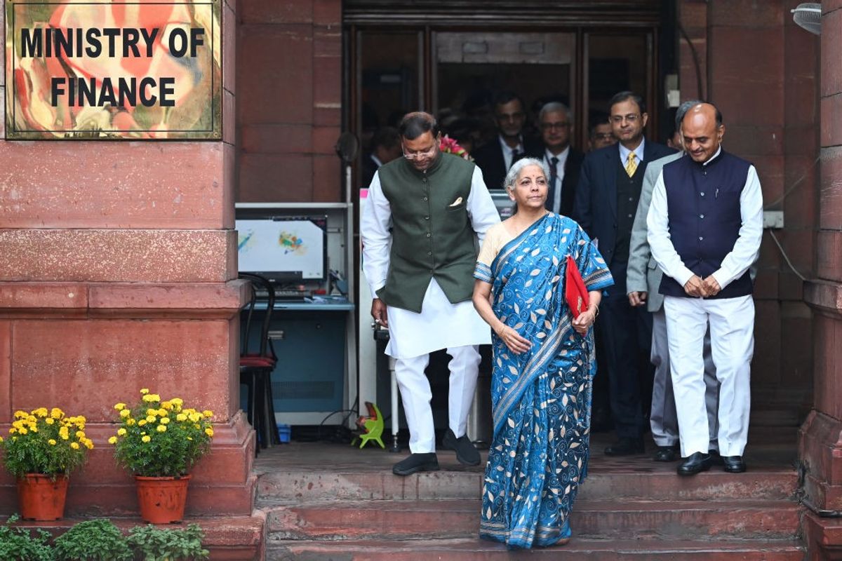 Indian finance ministry Nirmala Sitharaman and officials of the finance ministry