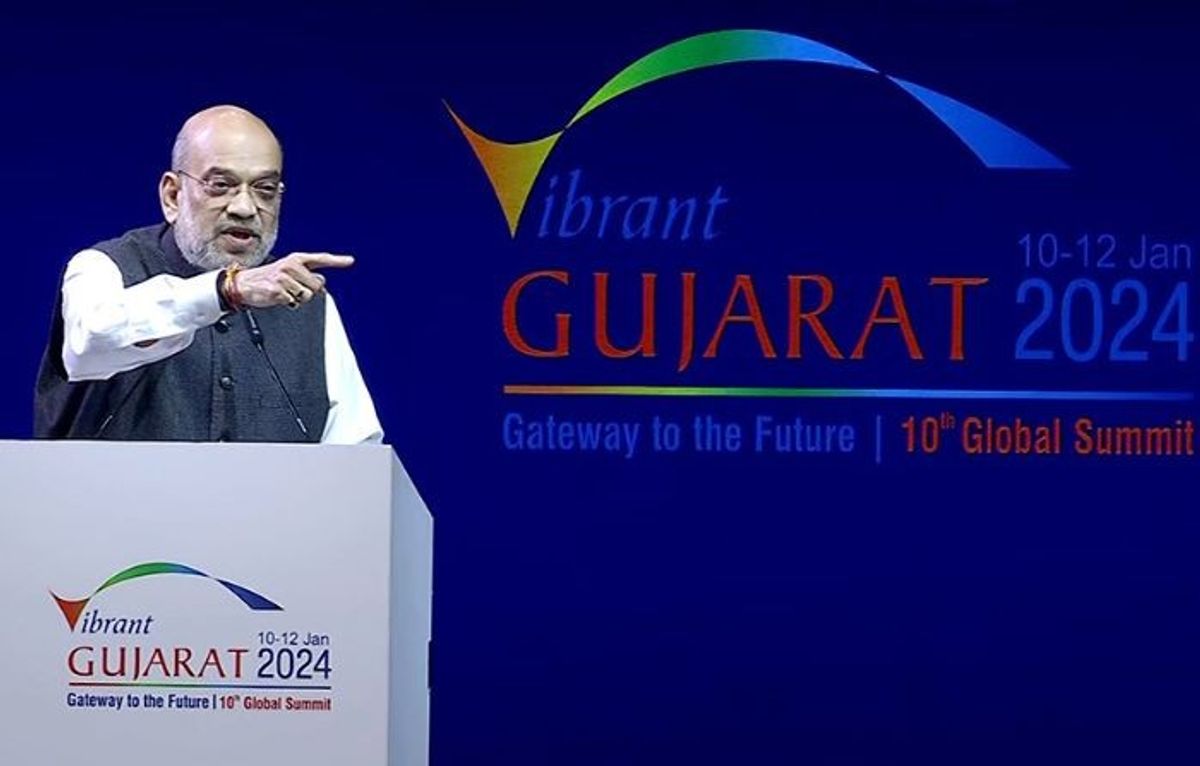 Indian home minister Amit Shah addresses Vibrant Gujarat Global Summit in Gandhinagar