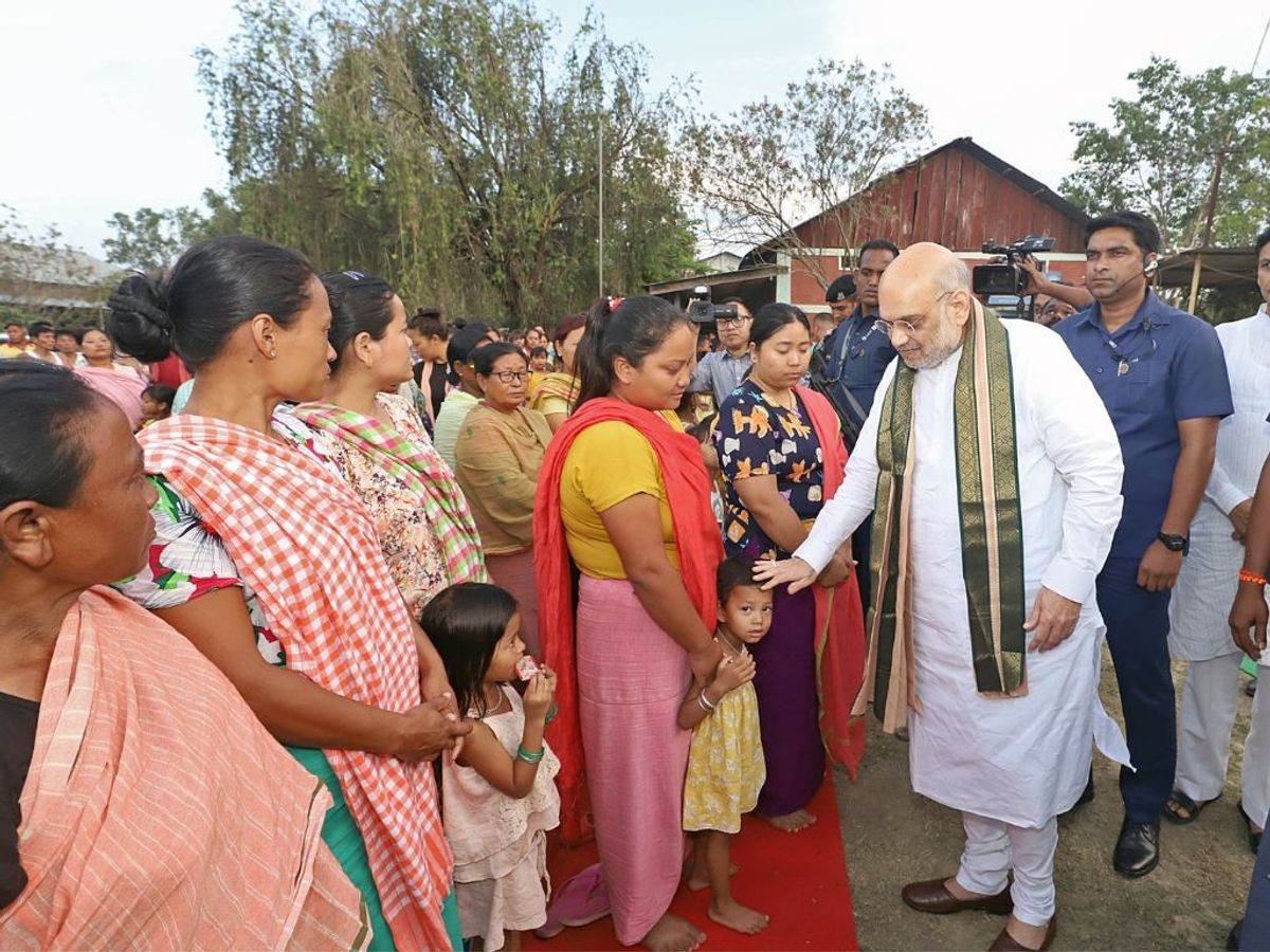 Indian home minister Amit Shah at a relief camp in Imphal, capital of the violence-hit north-eastern state of Manipur,