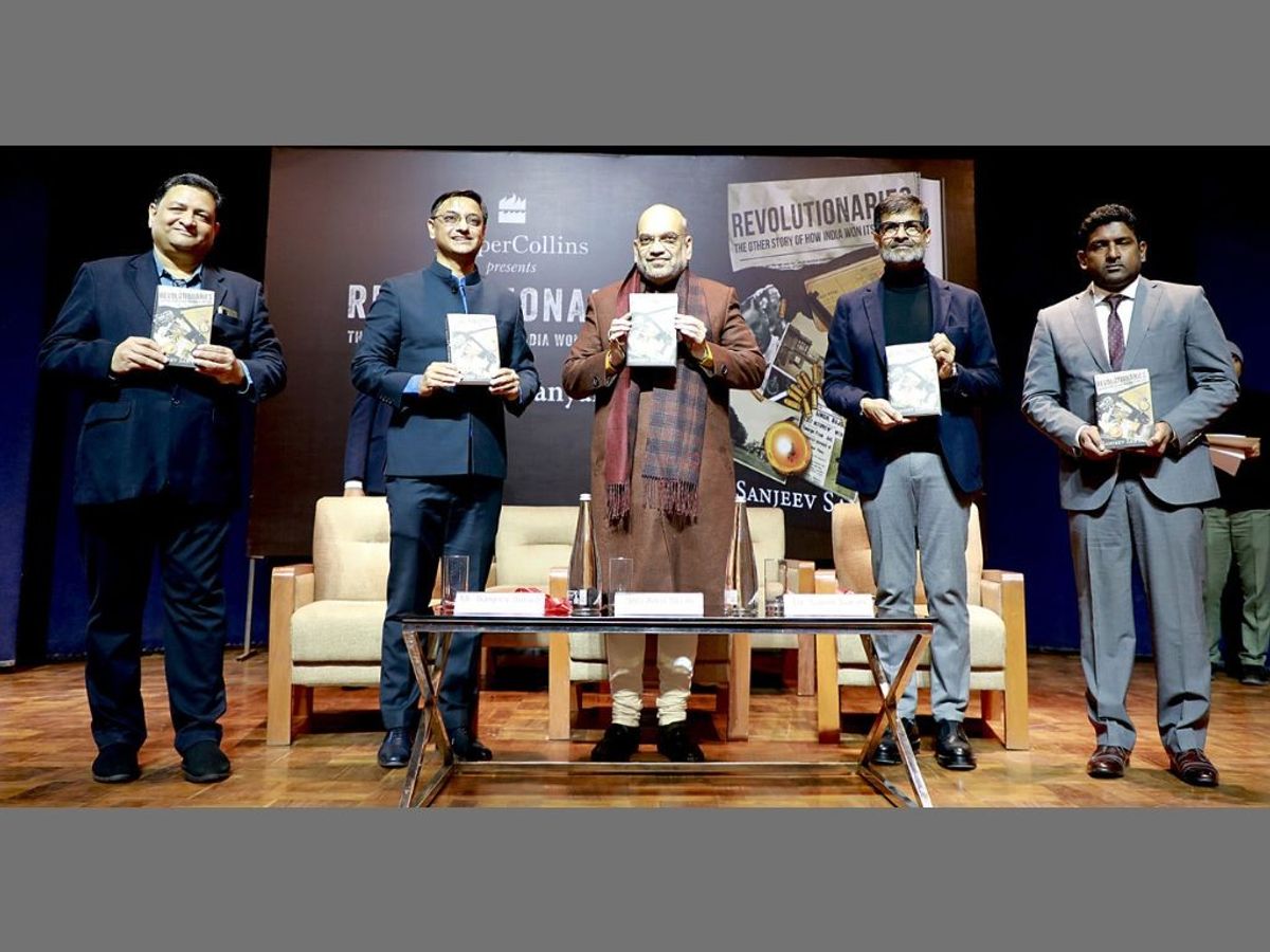 Indian home minister Amit Shah (third from left) releases the book ‘Revolutionaries-The Other Story of How India Won Its Freedom’