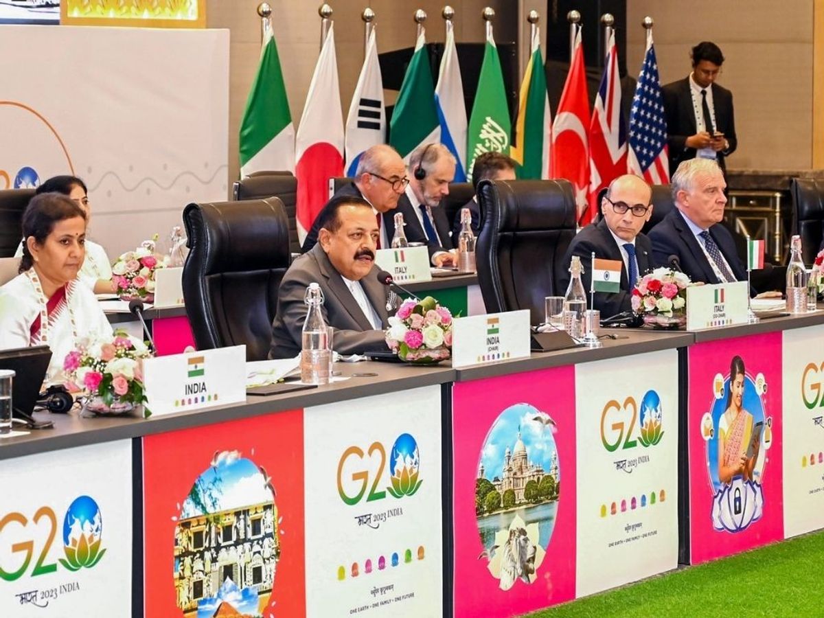 Indian minister Jitendra Singh (second from left) addresses the inaugural session of the secnd G20 anti-corruption ministerial meeting in Kolkata in the eastern Indian state of West Bengal