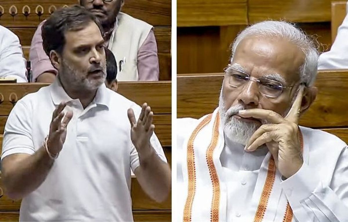 Indian opposition leader Rahul Gandhi (L) and PM Narendra Modi