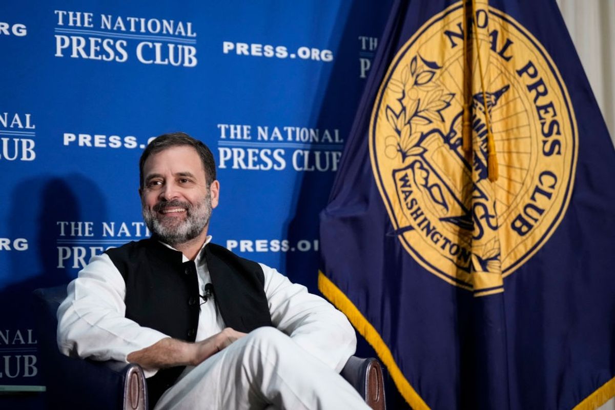 Indian opposition leader Rahul Gandhi speaks at the National Press Club on June 1, 2023, in Washington, DC, US.