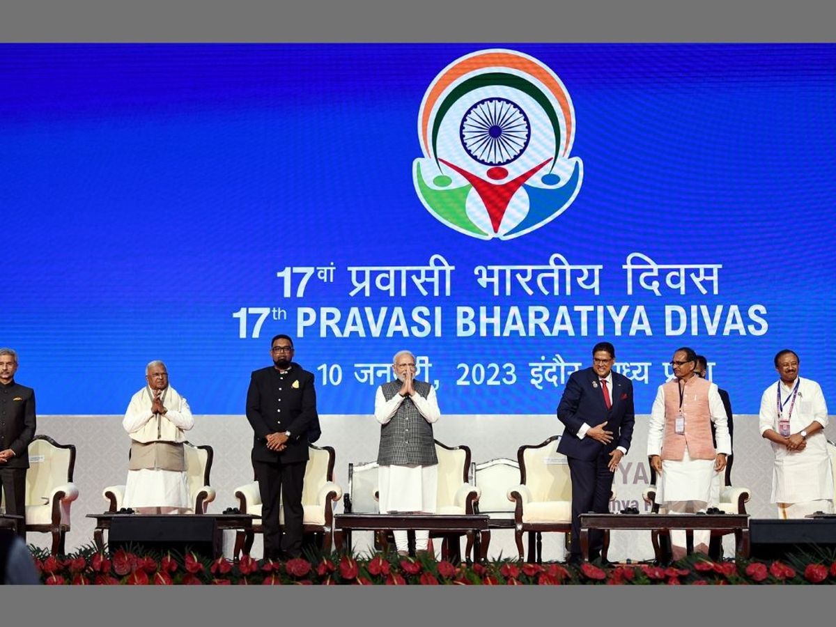 Indian PM Modi and other dignitaries at 17th Pravasi Bharatiya Divas Convention in Indore, Madhya Pradesh