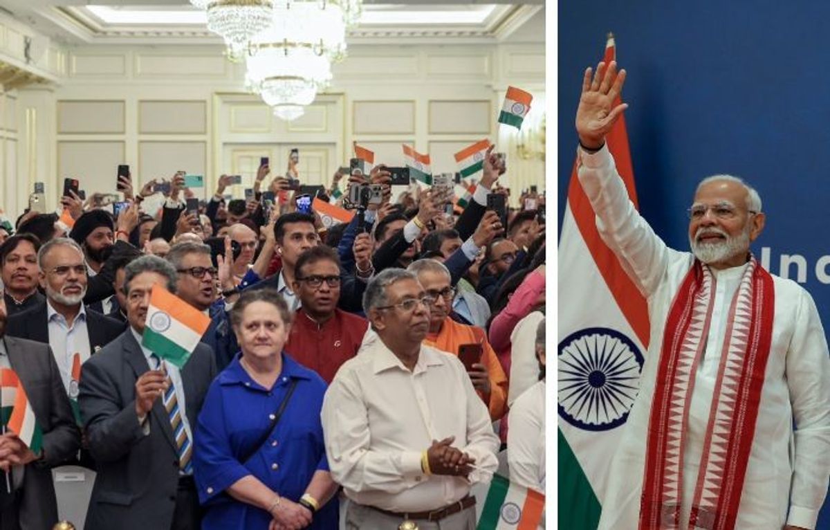 Indian PM Narendra Mod addresses the Indian diaspora in Moscow on July 9, 2024.