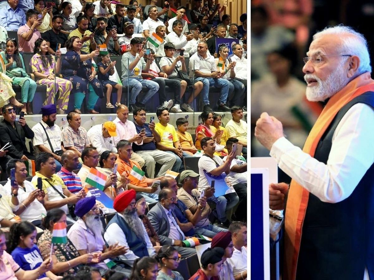 Indian PM Narendra Modi addresses the Indian diaspora in Athens, Greece.