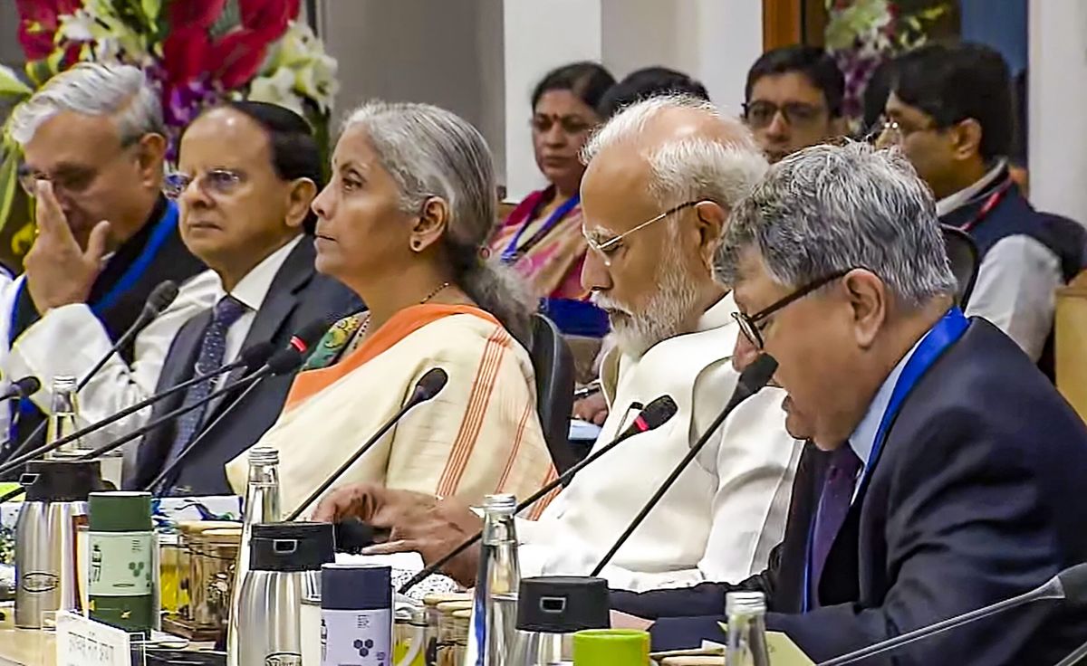 Indian PM Narendra Modi and finance minister Nirmala Sitharaman meet economists ahead of budget 2024-25
