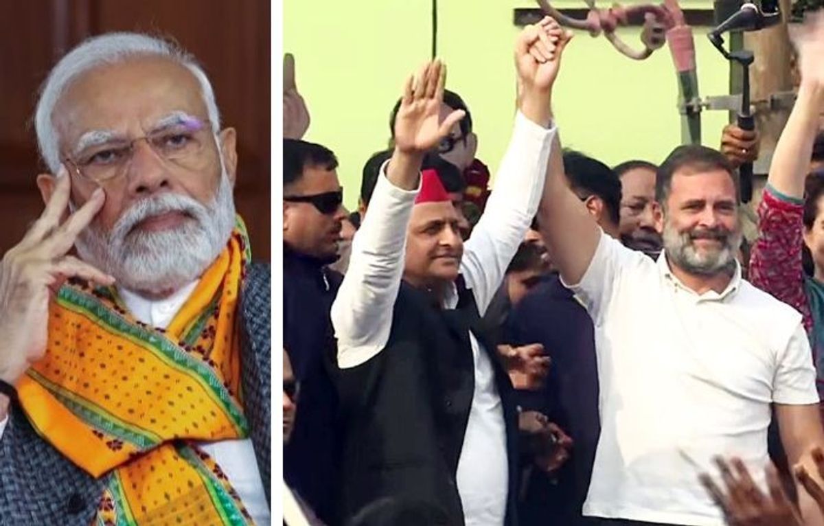 Indian PM Narendra Modi and opposition leaders Akhilesh Yadav and Rahul Gandhi