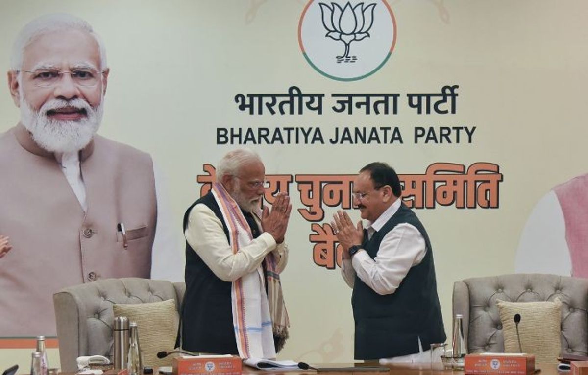 Indian PM Narendra Modi and the president of India's ruling BJP, JP Nadda