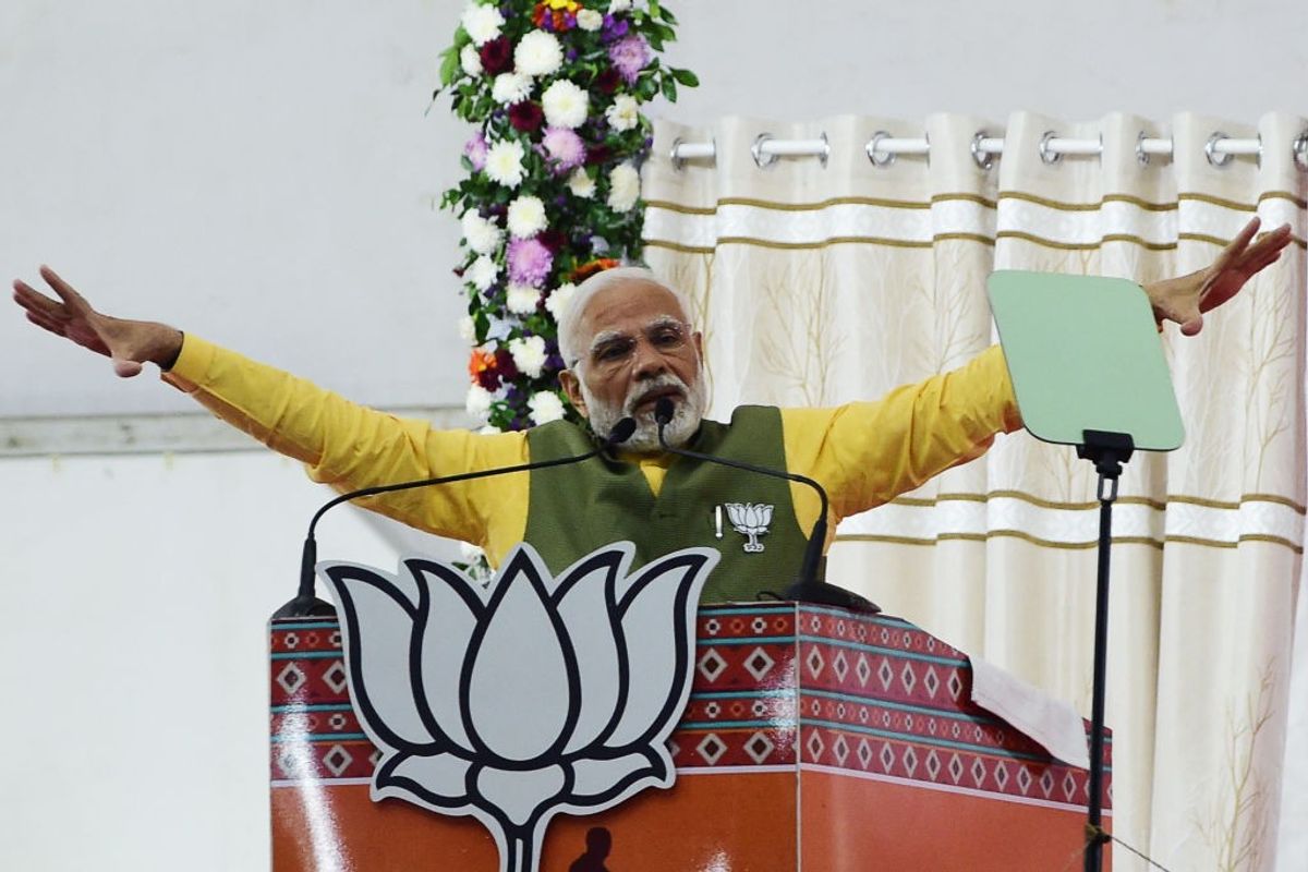 Indian PM Narendra Modi at a BJP rally in Ahmedabad, Gujarat
