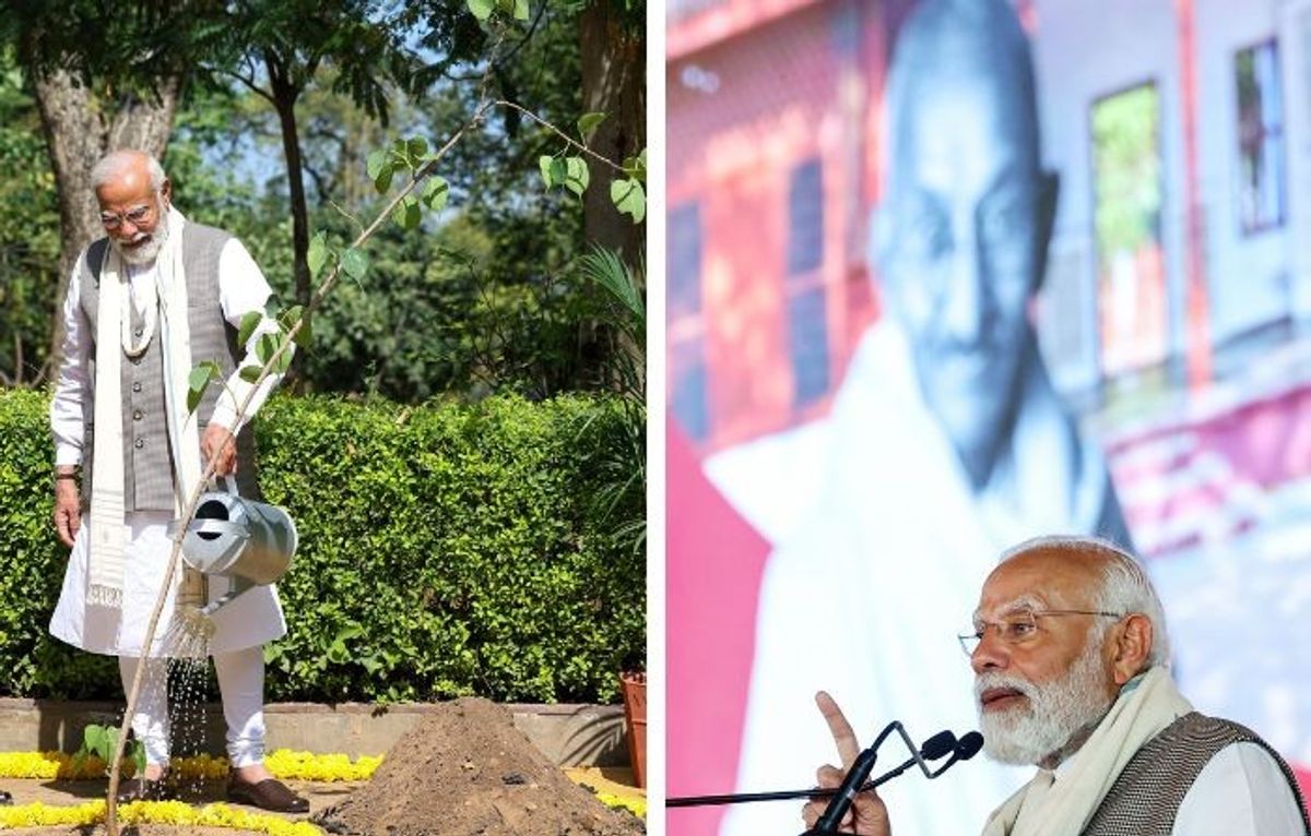 Indian PM Narendra Modi at Mahatma Gandhi Ashram in Sabarmati in Ahmedabad in Gujarat