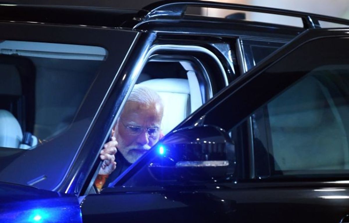Indian PM Narendra Modi at the headquarters of his Bharatiya Janata Party