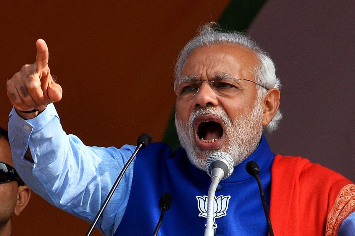 Indian PM Narendra Modi campaigns in a rally