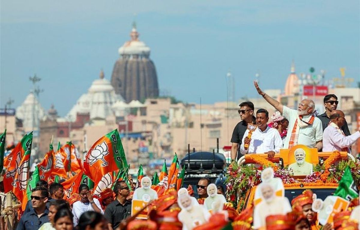 Indian PM Narendra Modi campaigns in the holy city of Puri ahead of general elections on May 25, 2024.