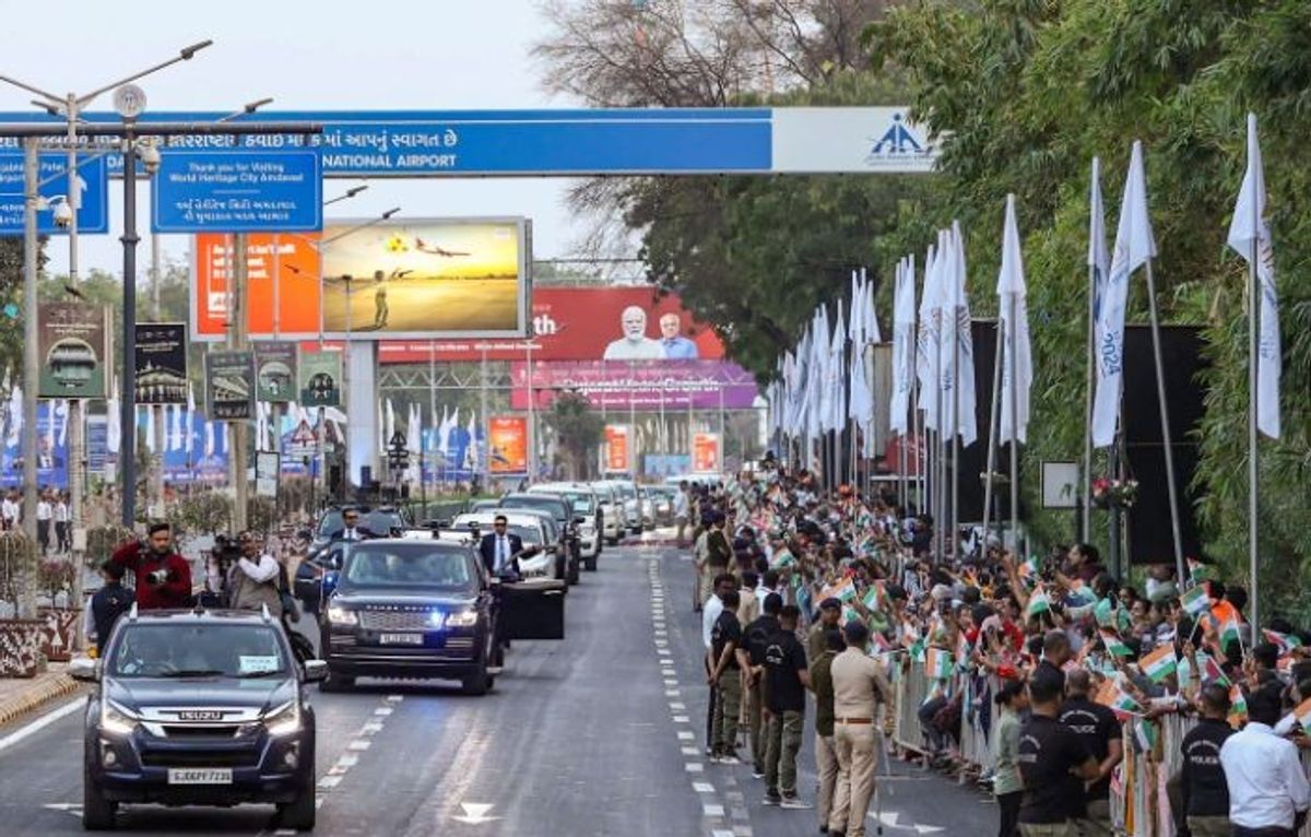 Indian PM Narendra Modi holds road show with UAE president Mohamed bin Zayed Al Nahyan in Ahmedabad in India's Gujarat.