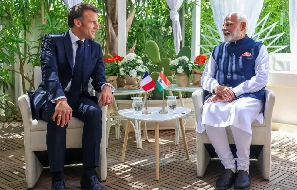 Indian PM Narendra Modi meets French president Emmanuel Macron
