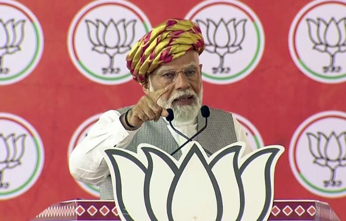 Indian PM Narendra Modi speaks at an election rally in the western state of Gujarat