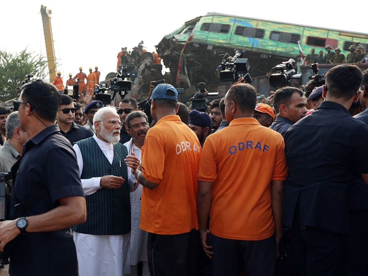 Indian PM Narendra Modi visits train crash site in Odisha