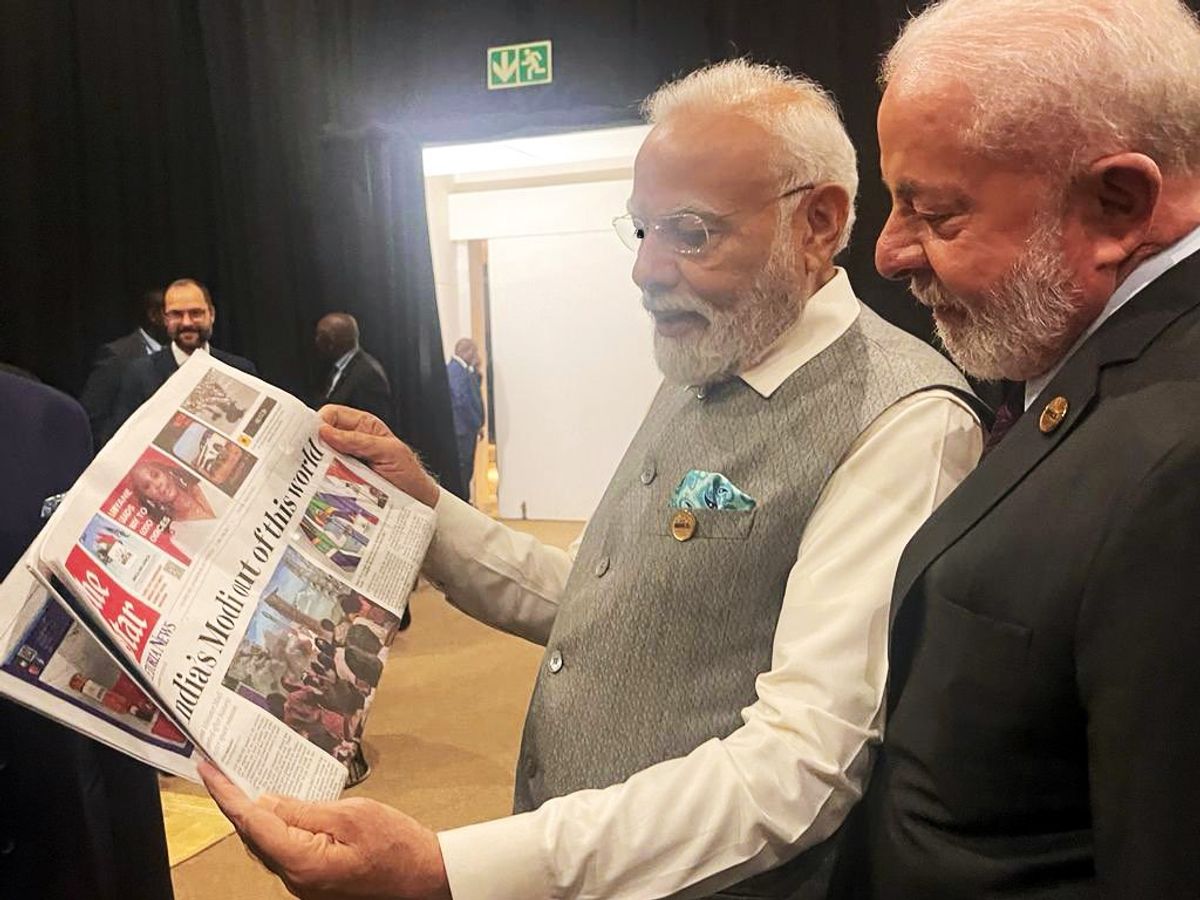 Indian PM Narendra Modi with Brazilian president Luiz Inacio Lula da Silva