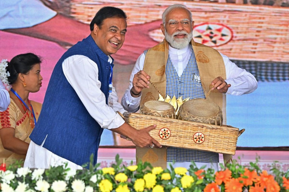Indian PM Narendra Modi with Himanta Biswa Sarma, chief minister of Assam