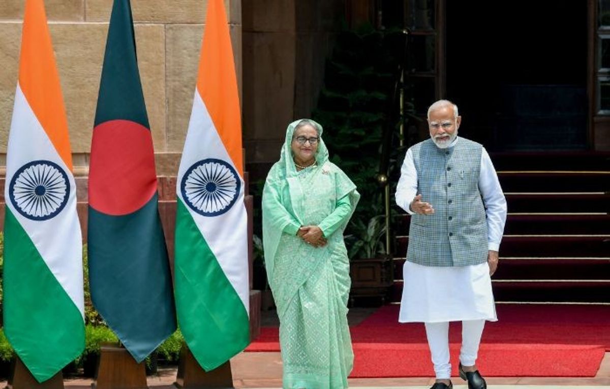 Indian PM Narendra Modi with his Bangladesh counterpart Sheikh Hasina