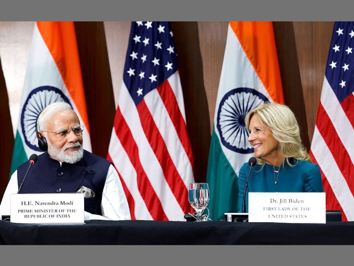 Indian PM Narendra Modi with US first lady Jill Biden in Washington DC