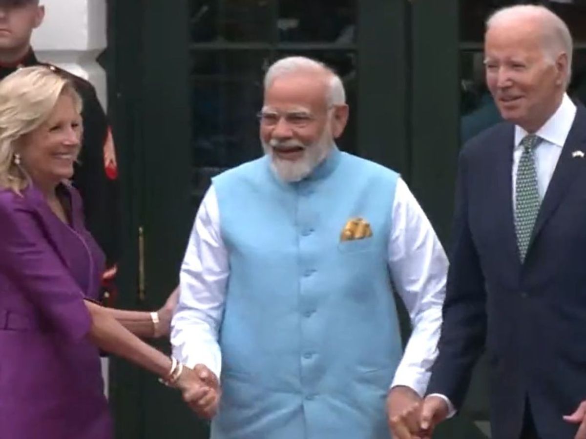 Indian PM Narendra Modi with US president Joe Biden and first lady Jill Biden at the White House on a state visit