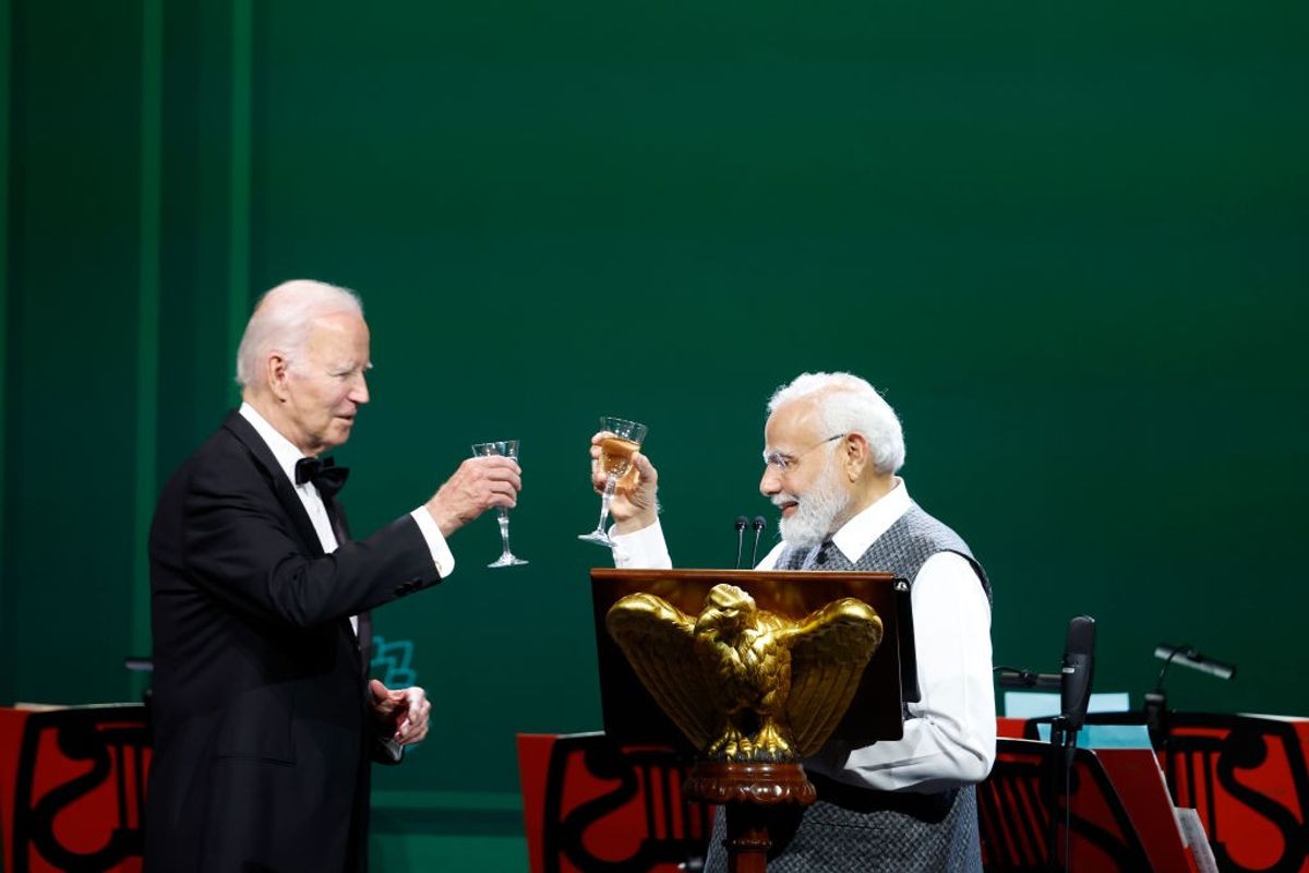 Indian PM Narendra Modi with US president Joe Biden at a state dinner in White House