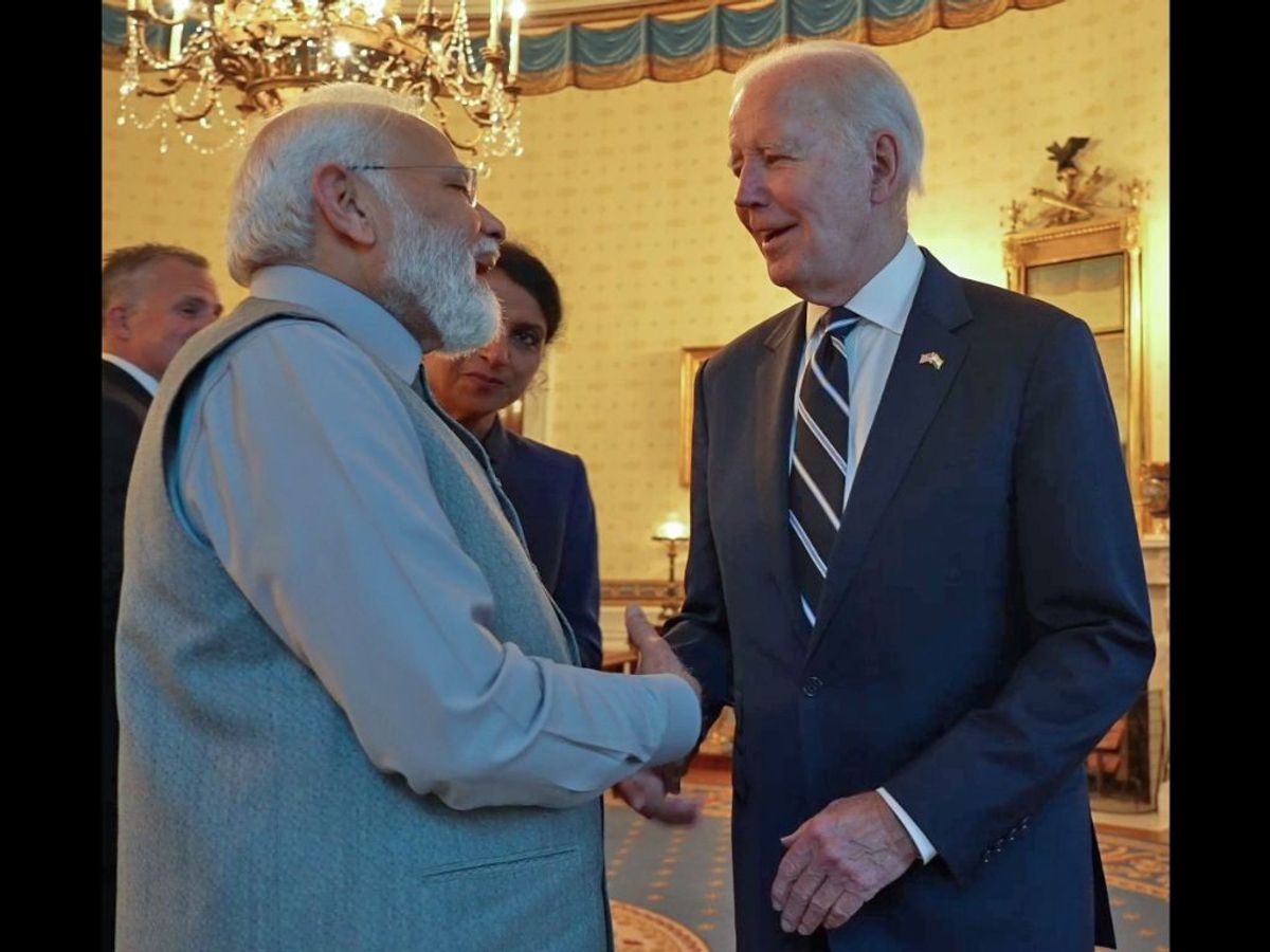 Indian PM Narendra Modi with US president Joe Biden in Washington DC, US.