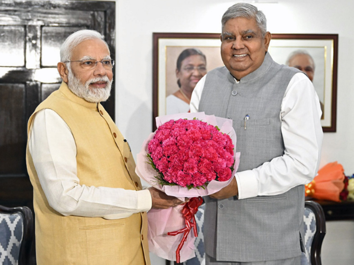 Indian PM Narendra Modi with vice president elect Jagdeep Dhankhar