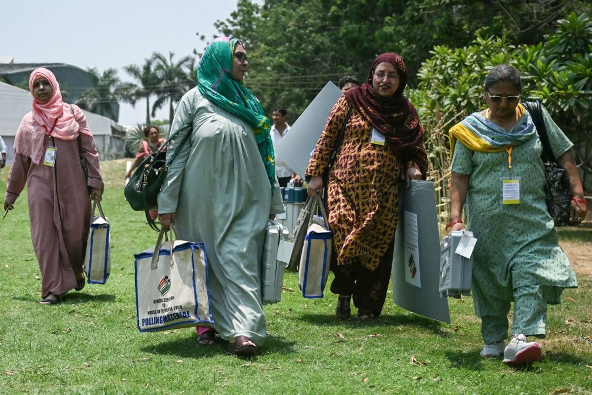Indian poll officials prepare for sixth phase of the general elections on May 25, 2024.