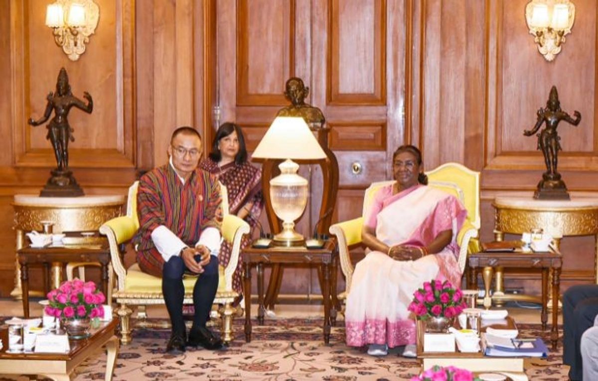 Indian president Droupadi Murmu with Bhutanese prime minister Dasho Tshering Tobgay, in New Delhi, India,