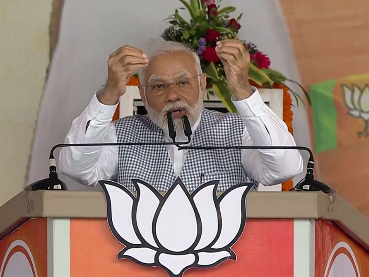 Indian prime minister Modi addresses a rally in Raipur in India's poll-bound Chhattisgarh state