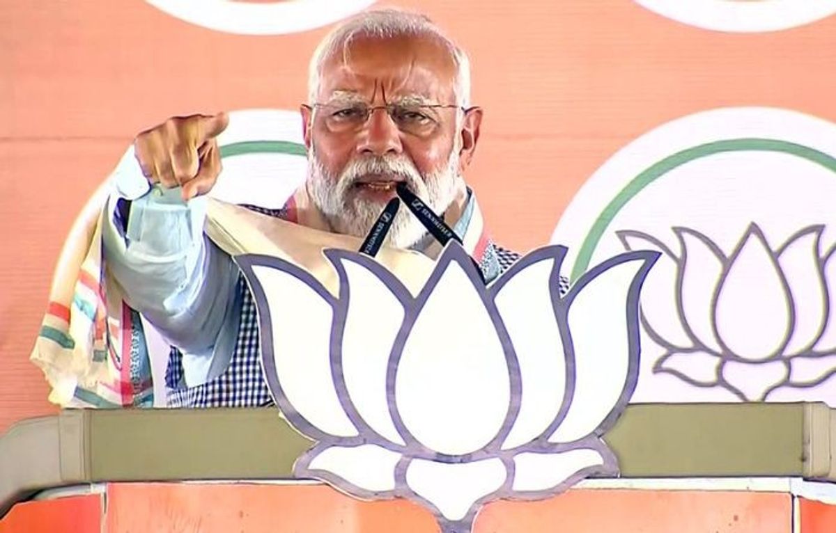 Indian prime minister Narendra Modi addresses a public rally ahead of the Indian elections