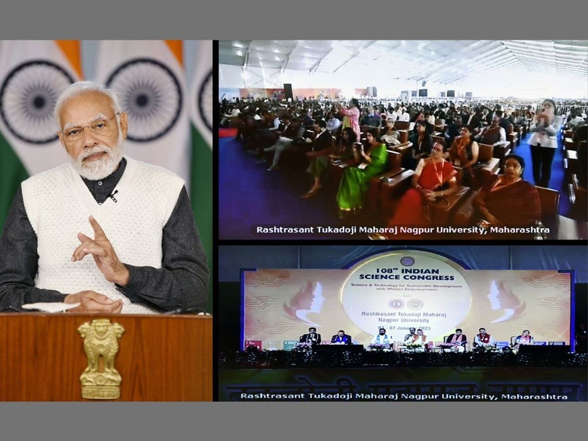 Indian prime minister Narendra Modi addresses the 108th Indian Science Congress