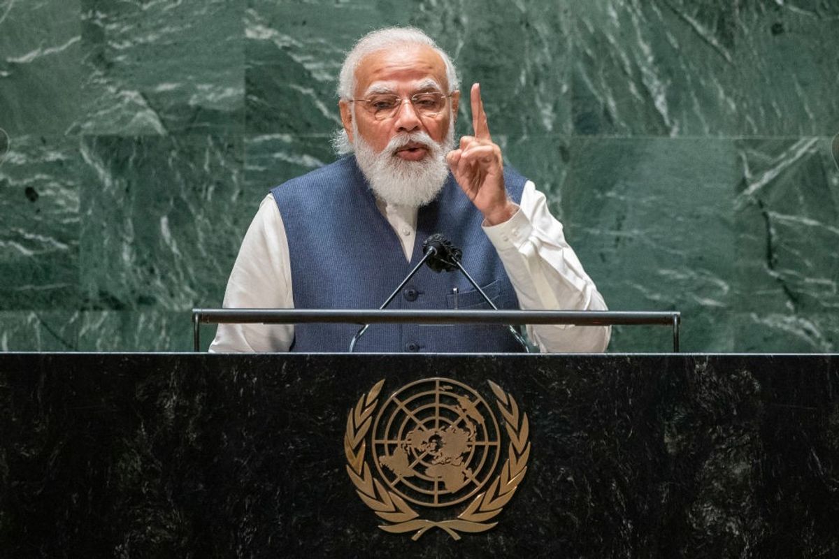 Indian prime minister Narendra Modi addresses the 76th Session of the UN General Assembly at the UN headquarters in 2021.