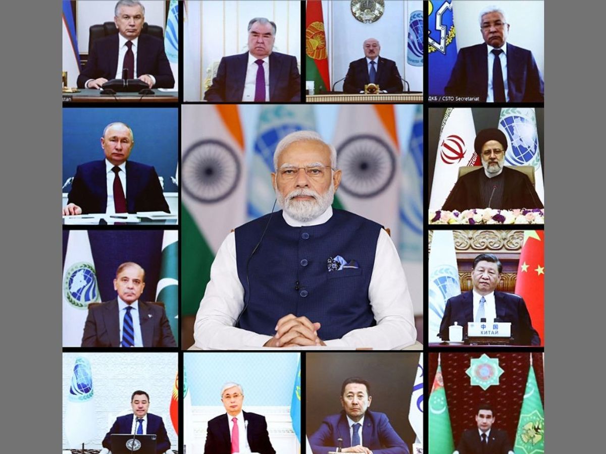 Indian prime minister Narendra Modi addresses the SCO's virtual summit in New Delhi on Tuesday, July 4, 2023