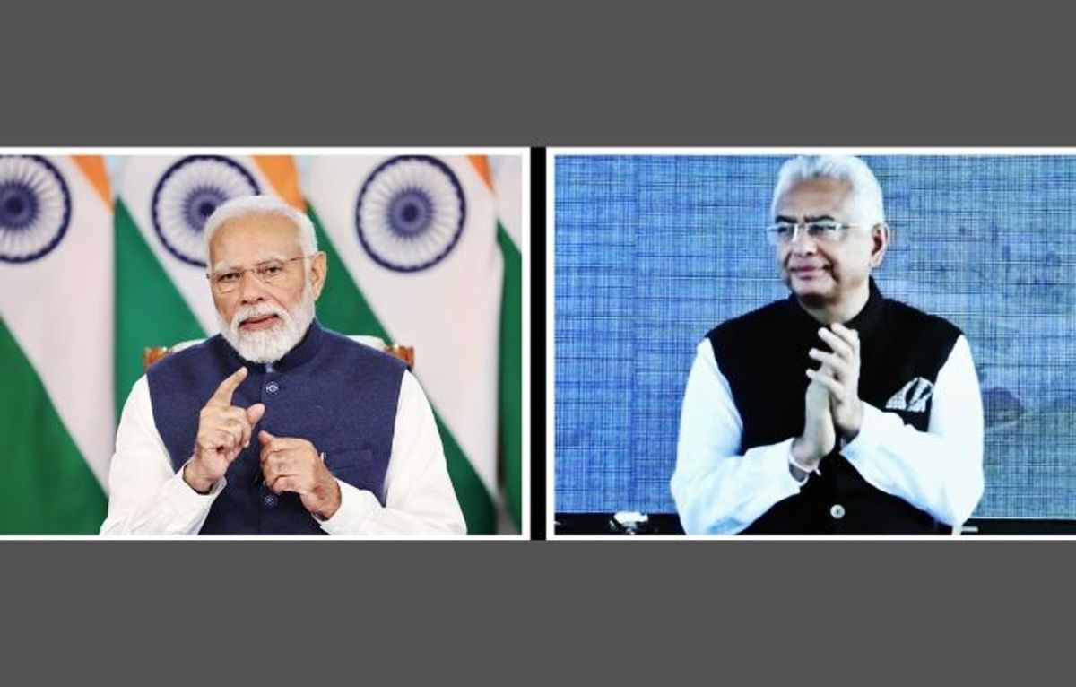Indian prime minister Narendra Modi along with his Mauritius counterpart Pravind Jugnauth jointly inaugurates the new Airstrip and St. James Jetty along with six community development projects at the Agalega Island in Mauritius via video conferencing