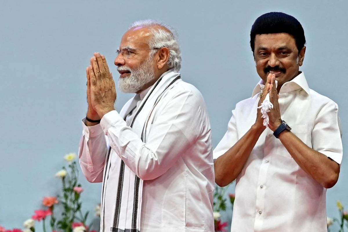 Indian prime minister Narendra Modi and the chief minister of the southern state of Tamil Nadu, MK Stalin