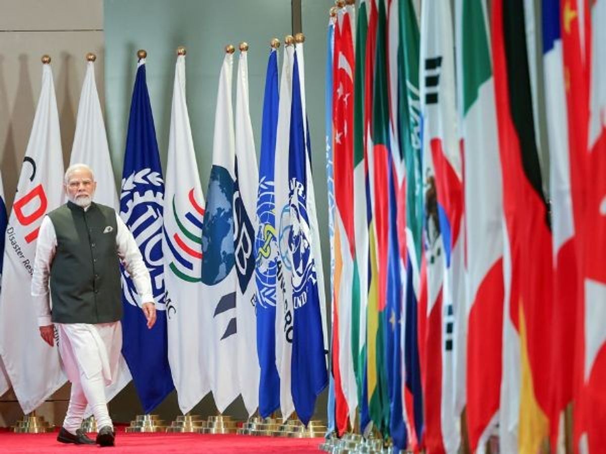 Indian prime minister Narendra Modi arrives at Bharat Mandapam to attend the G20 summit in New Delhi
