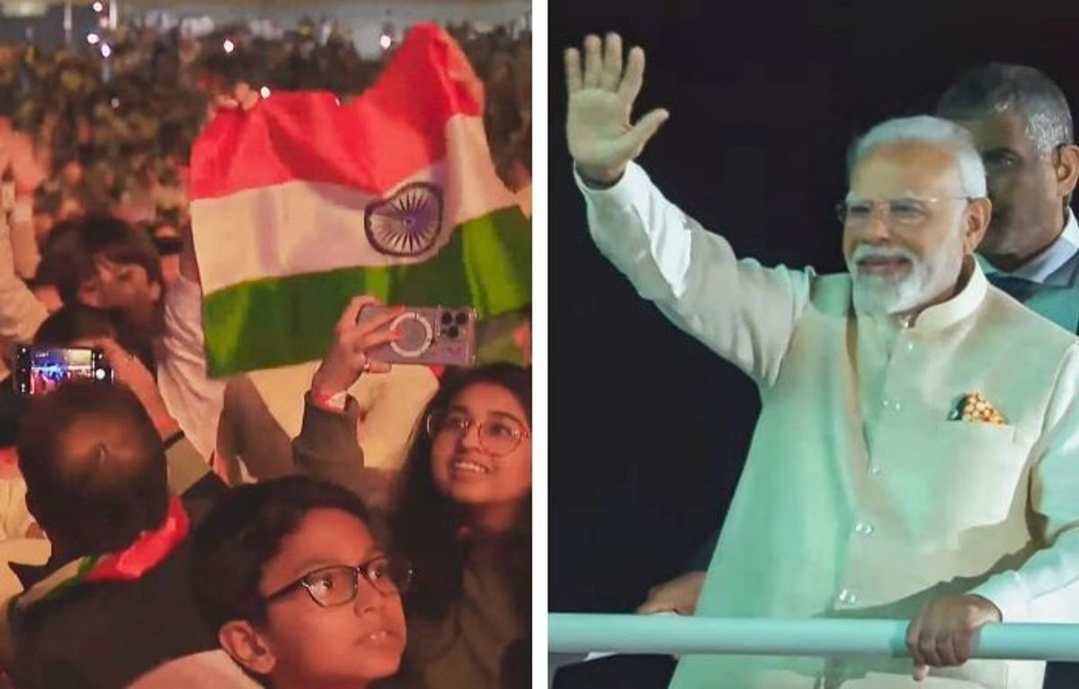 Indian prime minister Narendra Modi at 'Ahlan Modi' event in Abu Dhabi in UAE on February 13, 2024.