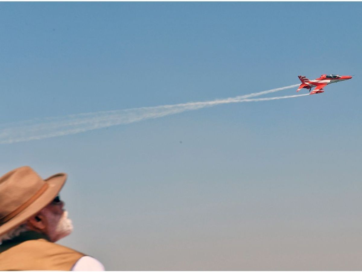 Indian prime minister Narendra Modi at the 14th edition of Aero India 2023, in Bengaluru