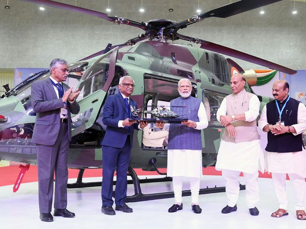Indian prime minister Narendra Modi dedicates to the nation HAL Helicopter Factory, in Tumakuru, Karnataka,