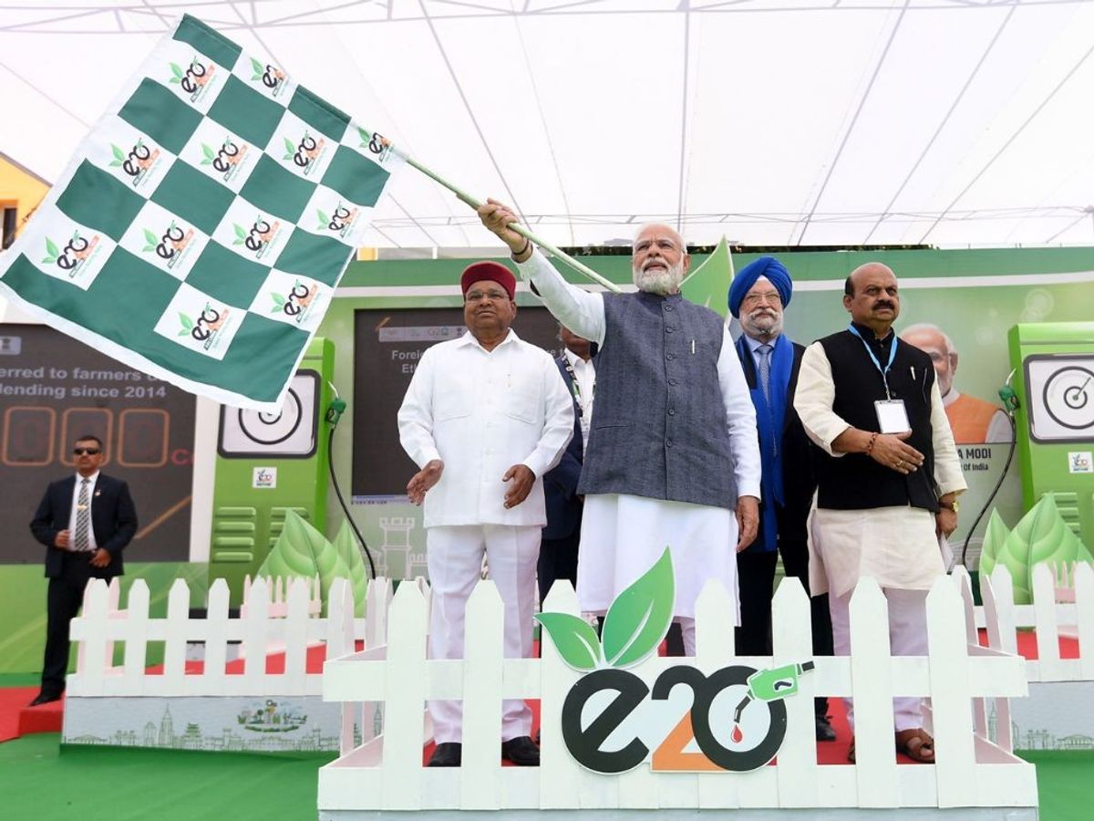 Indian prime minister Narendra Modi flags off the Green Mobility Rally at the occasion of India Energy Week 2023 in Bengaluru, Karnataka