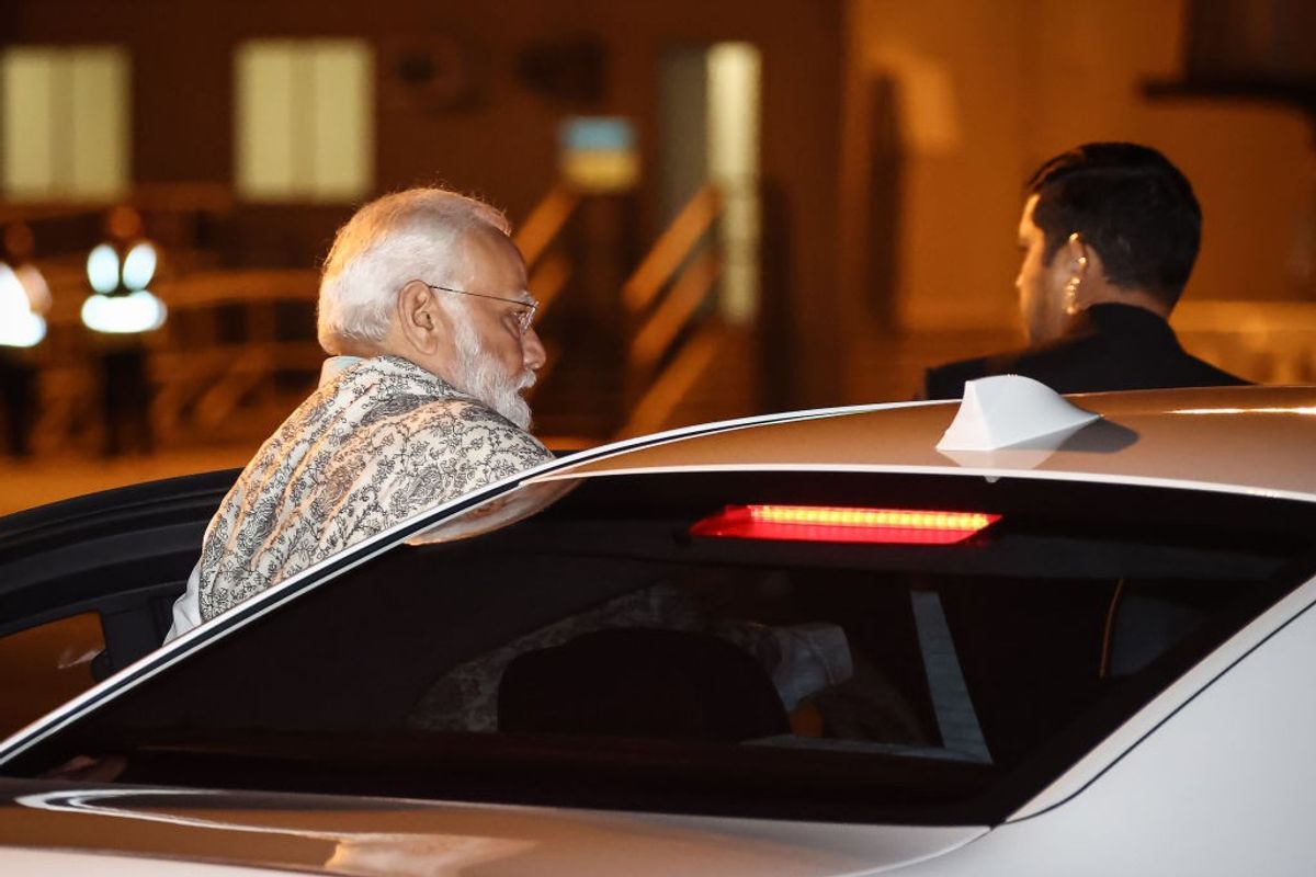 Indian prime minister Narendra Modi gets into a vehicle as he arrives on May 22, 2023 in Sydney, Australia