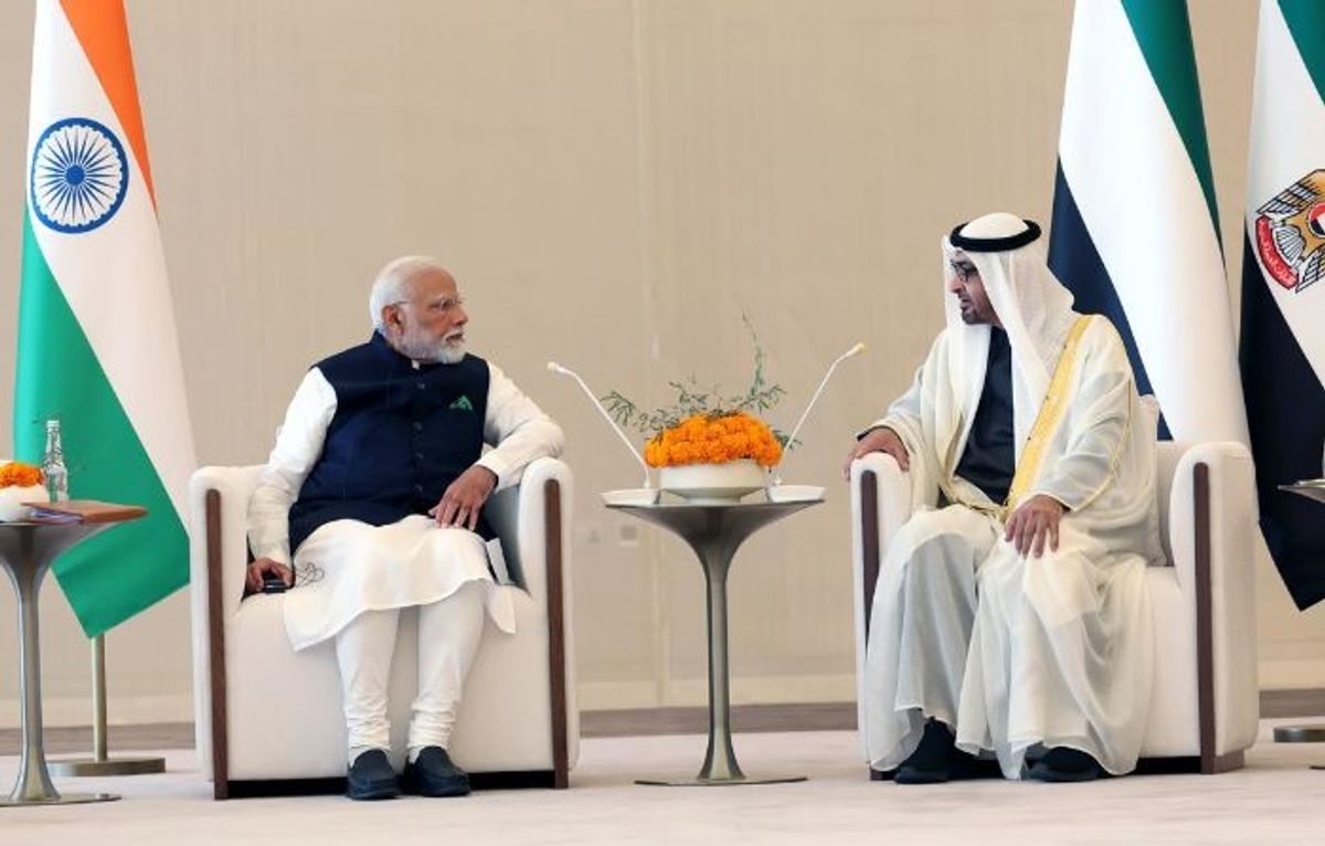 Indian prime minister Narendra Modi holds talks with UAE president Mohamed bin Zayed Al Nahyan, in Abu Dhabi, UAE,